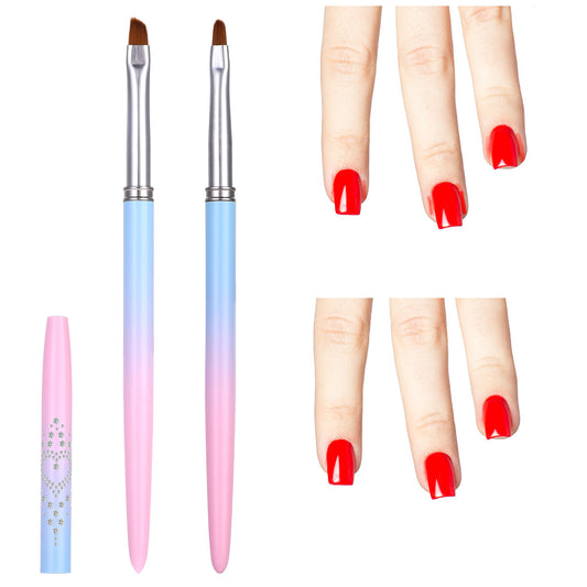 AOZUO 2PCS Nail Art Clean Up Brush, Nail Polish Clean Up Brush with Round & Angled Head Pen Nail Painting Brushes for Nail Art Design Fingernail Polish Mistake Cleaning