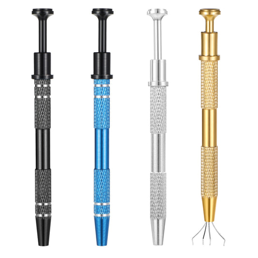 Bewudy 4Pcs Piercing Ball Grabber Tool, 4 Prongs Jeweler's Pick Up Tool, Stainless Steel Diamond Claw Tweezers Pearl Grabber for Tiny Objects IC Chips Electronic Components(4 Colors)