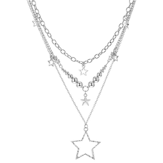 LXUEJIE Silver Star Chain Choker, Y2K Stackable Chunky Star Pendant Grunge Necklace for Women Fashion Emo Jewelry Accessories