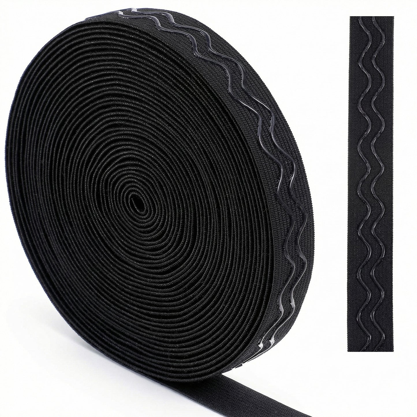 Cobee 1 Roll 8M Silicone Gripper Tape for Clothing, 2cm Wide Black Non Slip Elastic Band Stretchy Strap Spool Roll Ribbon Sewing Elastic for Garment Waistband DIY Craft Sportswear Accessories