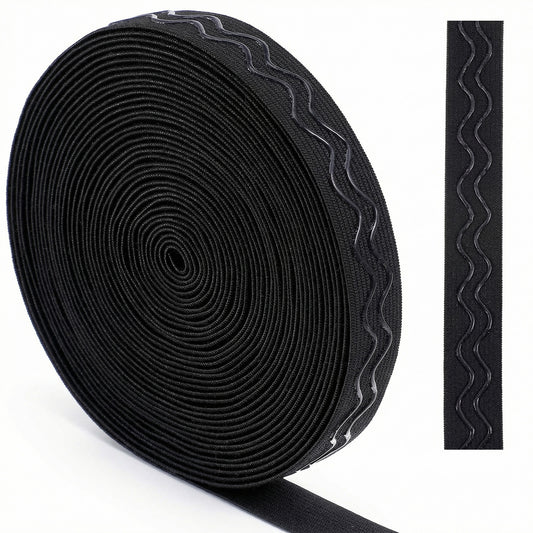 Cobee 1 Roll 8M Silicone Gripper Tape for Clothing, 2cm Wide Black Non Slip Elastic Band Stretchy Strap Spool Roll Ribbon Sewing Elastic for Garment Waistband DIY Craft Sportswear Accessories