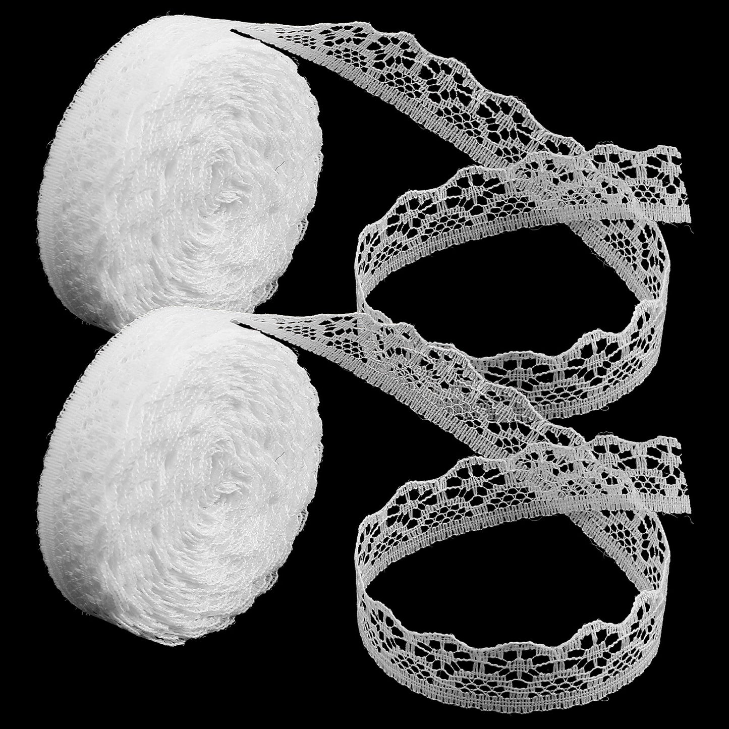 WJIAAA 4x10 Yards White Lace Ribbon, 4 Rolls 0.55 Inch Wide Lace Trim Ribbon, Sewing Flower Fabric Roll Trim Sewing Crafts for Wedding Decoration, Bouquet, Gift Packaging Wrapping(White)