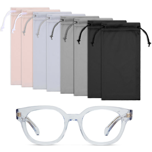 LIQWEI 8 Pcs Glasses Pouch, 6.89 X 3.54 Inch Microfiber Soft Sunglasses Pouch Eyeglass Pouch With Drawstring Assorted Colors for Men & Women, Eyeglass Case