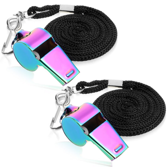 simarro 2 Pack Stainless Steel Metal Whistles with Lanyards, and Colored Coach Whistles. Loud, and Clear Emergency Movement Whistle, Suitable for Coaches, Referees, Sports Teachers, Emergencies