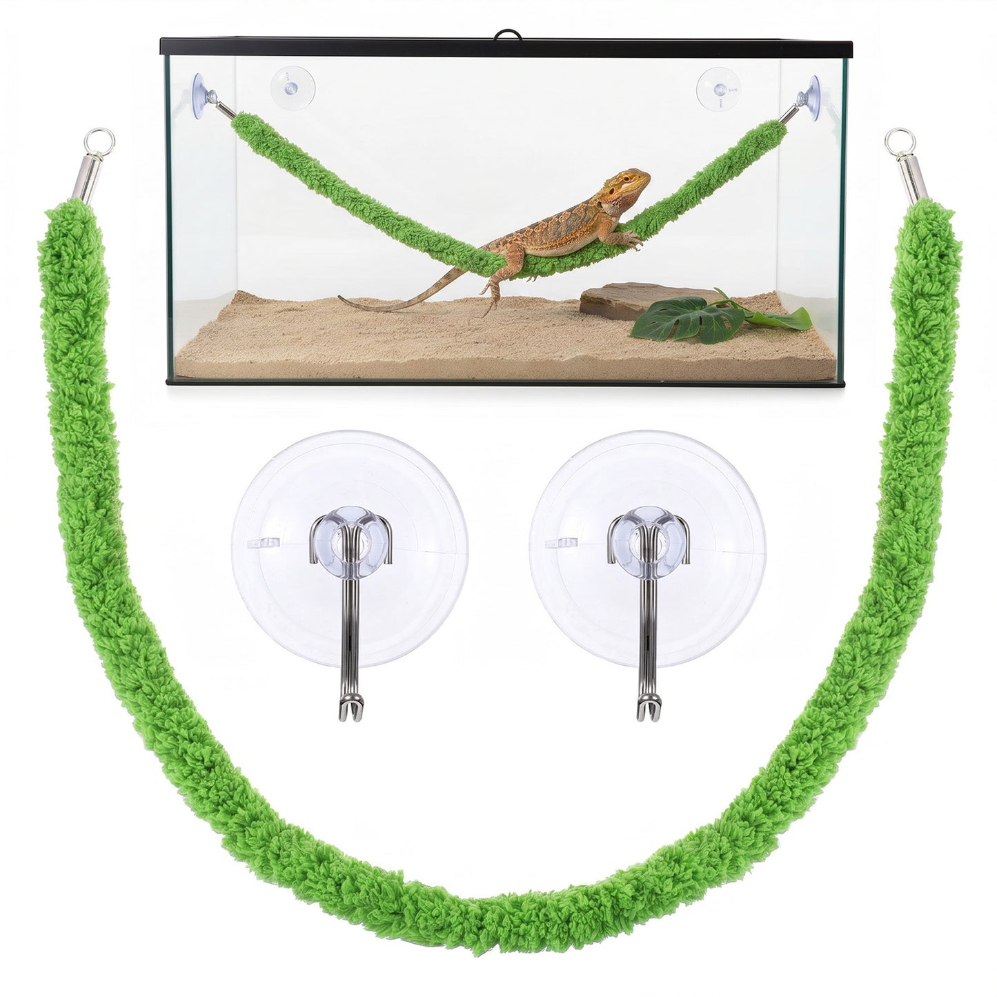 WJIAAA Reptile Climbing Rope with 2 Hooks, Reptile Vines Climbing, Wall Gecko Accessories, Hermit Crab Ladder for Lizards Snakes Terrarium Crested Gecko Decor 22.64in