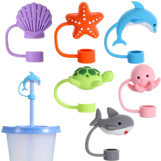 HJZHII 6pcs Animal Straw Toppers, Silicone Straw Cover Cap Sea Animal Lid Accessories 10mm Straw Protectors Fit 30&40oz Tumblers
