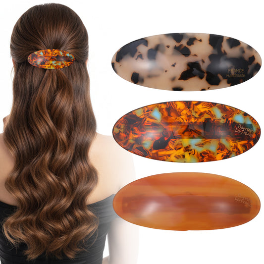 HJZHII 3 PCS French Hair Barrettes, Large Vintage Hair Barrette for Women Acetate Tortoise Shell Clips French Oval Snap Hair Clips for Women Girls Long Thick Hair