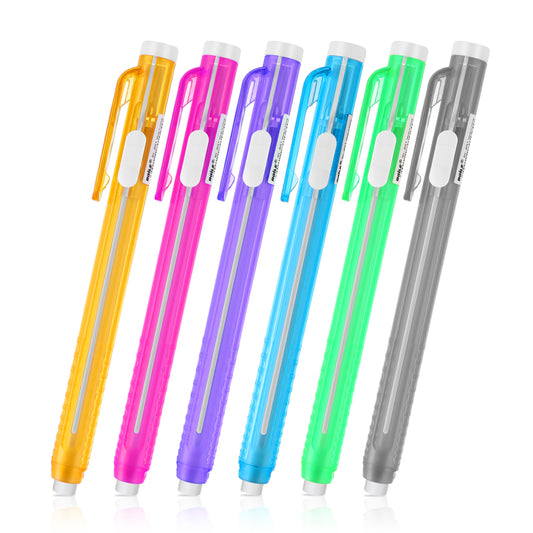 Molain Pen-Style Erasers,6 Retractable Click Eraser Pen Shell + 6 Eraser, Eraser Pencil,Bar Erasers, Office Supplies,Orange,Blue,White,Green,Pink,Purple (515564_1-TYLUK-Jinrui-QX)