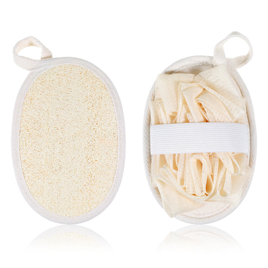 Jeffdad 2Pcs Natural Loofah Sponge, Premium Exfoliating Body Scrubber for Women & Men Ideal Shower Scrubber for Body Perfect for Exfoliation, Cleansing, and Gentle Skin Care(Beige)