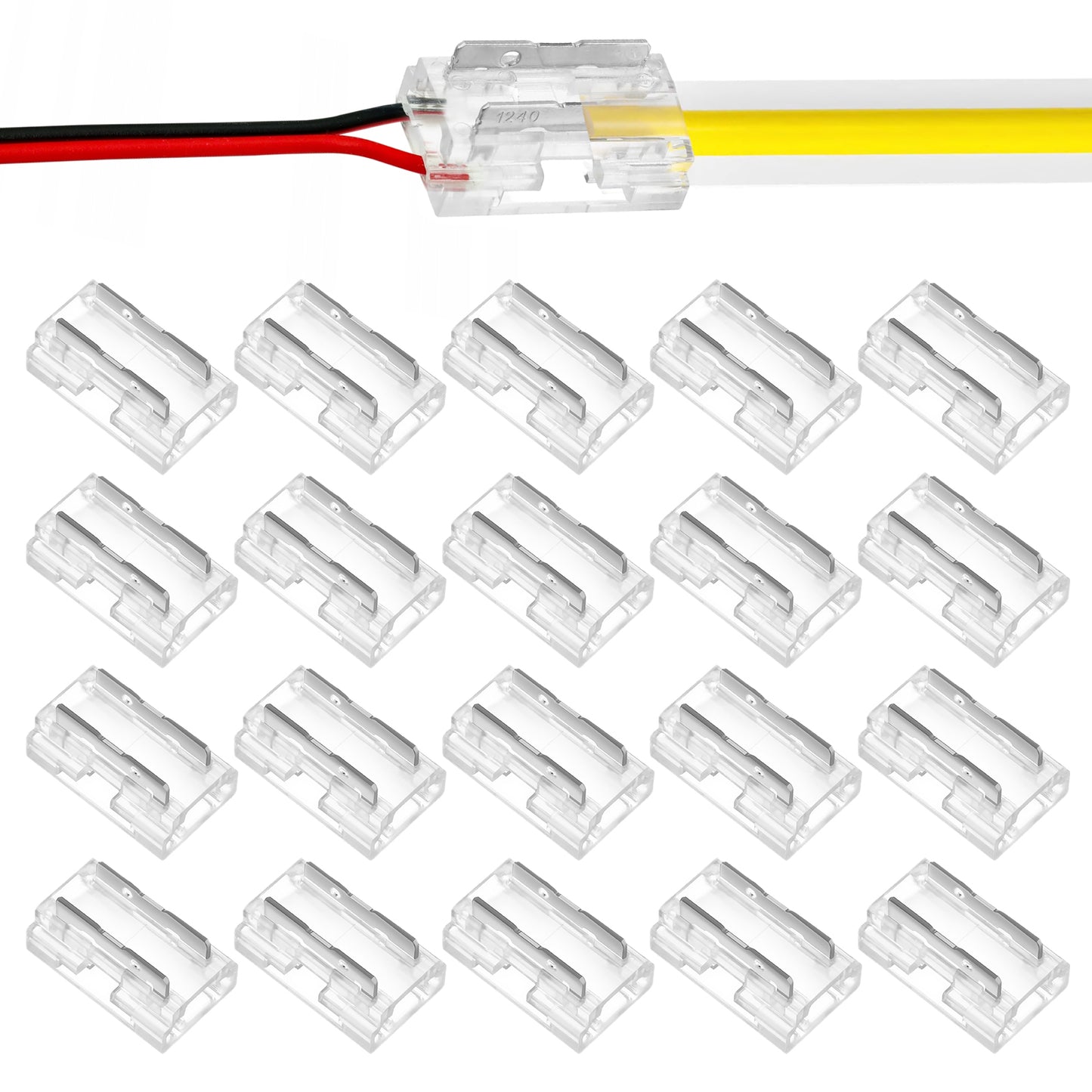 XLIUAX 20 Pack 2 Pin 8 mm LED Strip Connector, Transparent Led Light Connectors Led Connectors for Strip Lights for Non-Wired Gapless Solderless