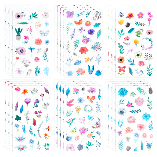 LIQWEI 24 Sheets Flower Stickers, Flower Stickers for Scrapbooking, Aesthetic Phone Sticker Natural Sticker for Adult, Journaling Decorative Stickering for Scrapbook Supplies, Journaling DIY Craft
