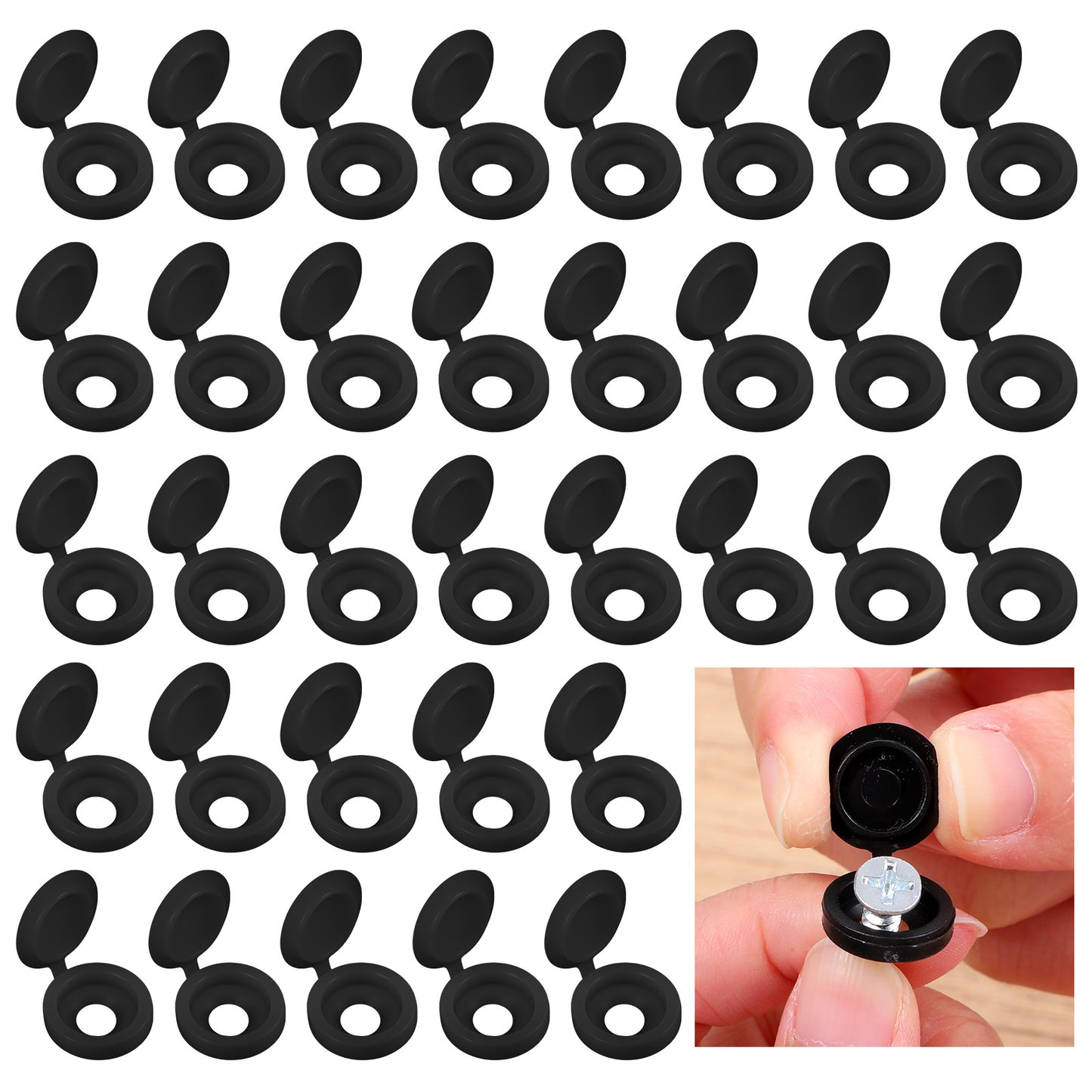 TIESOME 200 Pcs Hinged Screw Cover Caps, Snap On Flip Tops for Screw Protection Fits M4 Screws Furniture Cabinet Cupboard Wardrobe(black)