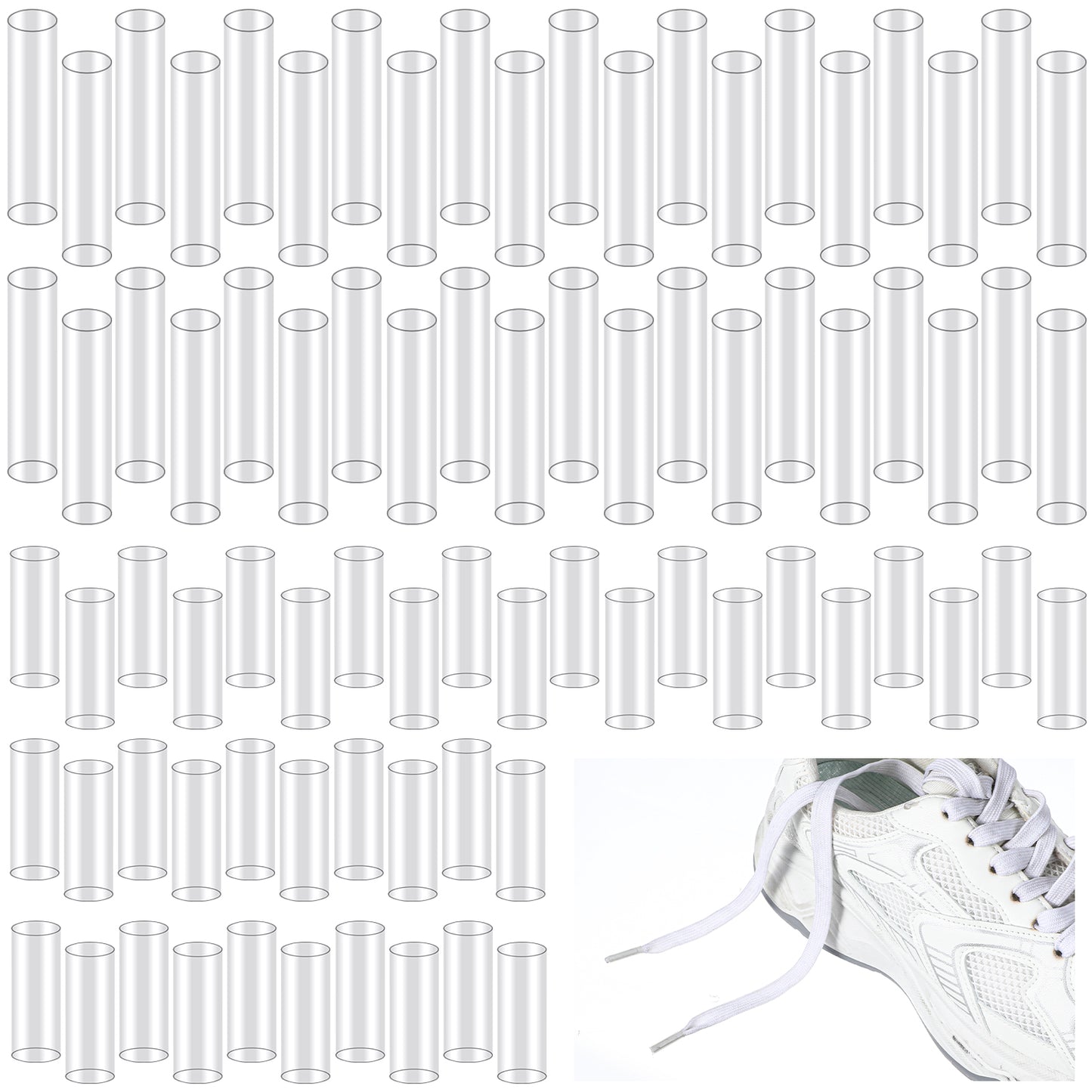 DOPENSPI 160 Pcs Transparent Shoe Lace Ends Tips, 5mm Shoe Lace Aglets Transparent Shoelace Rope Head Clear Heat Shrink Tubing Tips for Shoelace Hoodie Drawstring Repair