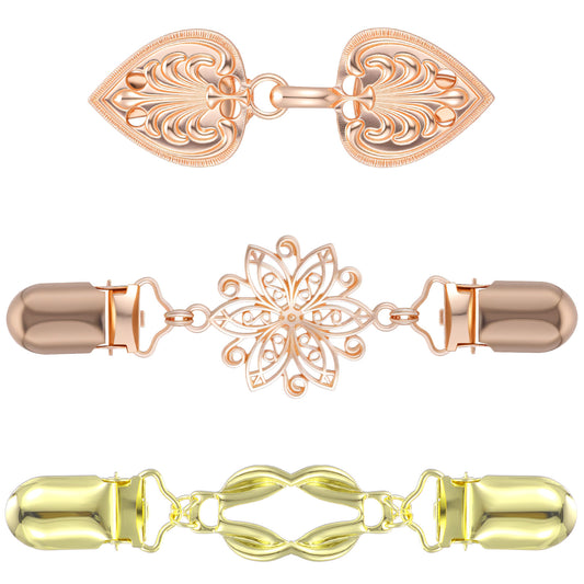Molain 3 Styles Dress Clips Back Cincher, Waist Clip Adjuster for Shawl Cardigan Collar Sweater Gown Pant Shirt Vintage Gold and Yellow Clip Set