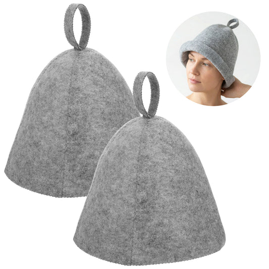 JJUNW 2 PCS Felt Sauna Hat, Comfortable & Durable Natural Felt Essential Steam Room Sauna Accessories Ergonomi Strong Water Absorption Thickened Sauna Hat for Men & Women(Black + Gray)