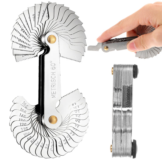 JIEYAO 52Pcs Metric & Imperial Thread Pitch Gauges Measure Tool, Metric 60 Degree and Whitworth 55 Degree Stainless Steel Thread Gauge for Industrial Measurement