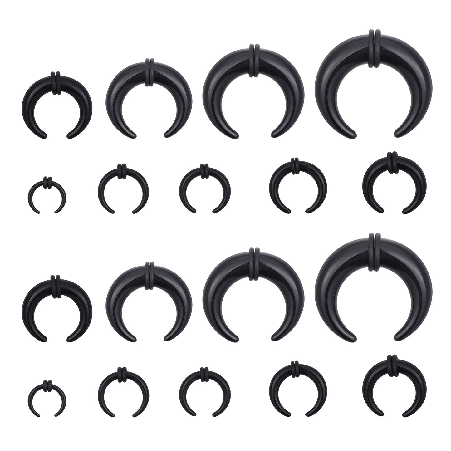 HJZHII 18 PCS Acrylic Septum Stretching Kit, C Shape Pincher Tapers Septum Rings Black Stretching Expander Rings Nose Gauge Stretchings Kit for Nose Ear Gauges Size 14G 12G 10G 8G 6G 4G 2G 0G 00G