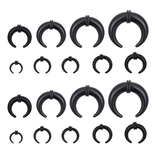 HJZHII 18 PCS Acrylic Septum Stretching Kit, C Shape Pincher Tapers Septum Rings Black Stretching Expander Rings Nose Gauge Stretchings Kit for Nose Ear Gauges Size 14G 12G 10G 8G 6G 4G 2G 0G 00G