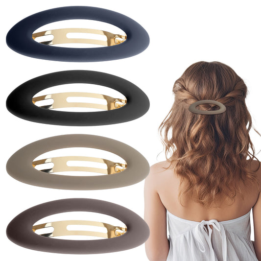 cobee 4 Pcs French Barrette Hair Clips, Matte Ellipse Large Hair Barrettes Fine Thin Hair, Banana Half Up Half Down Hair Clip for No Slip Grip Workouts Hairpins Chic Styling(Dark color)