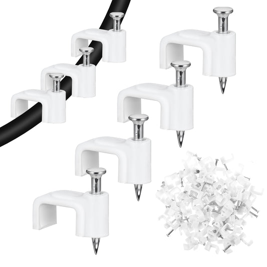 Andibro 100pcs White Cable Clips,8mm Wire Wall Clips with Steel Nails Ethernet Cable Clips Clips Cable Tacks Coax Cable Clips for Wire Ethernet Cable(8mm)