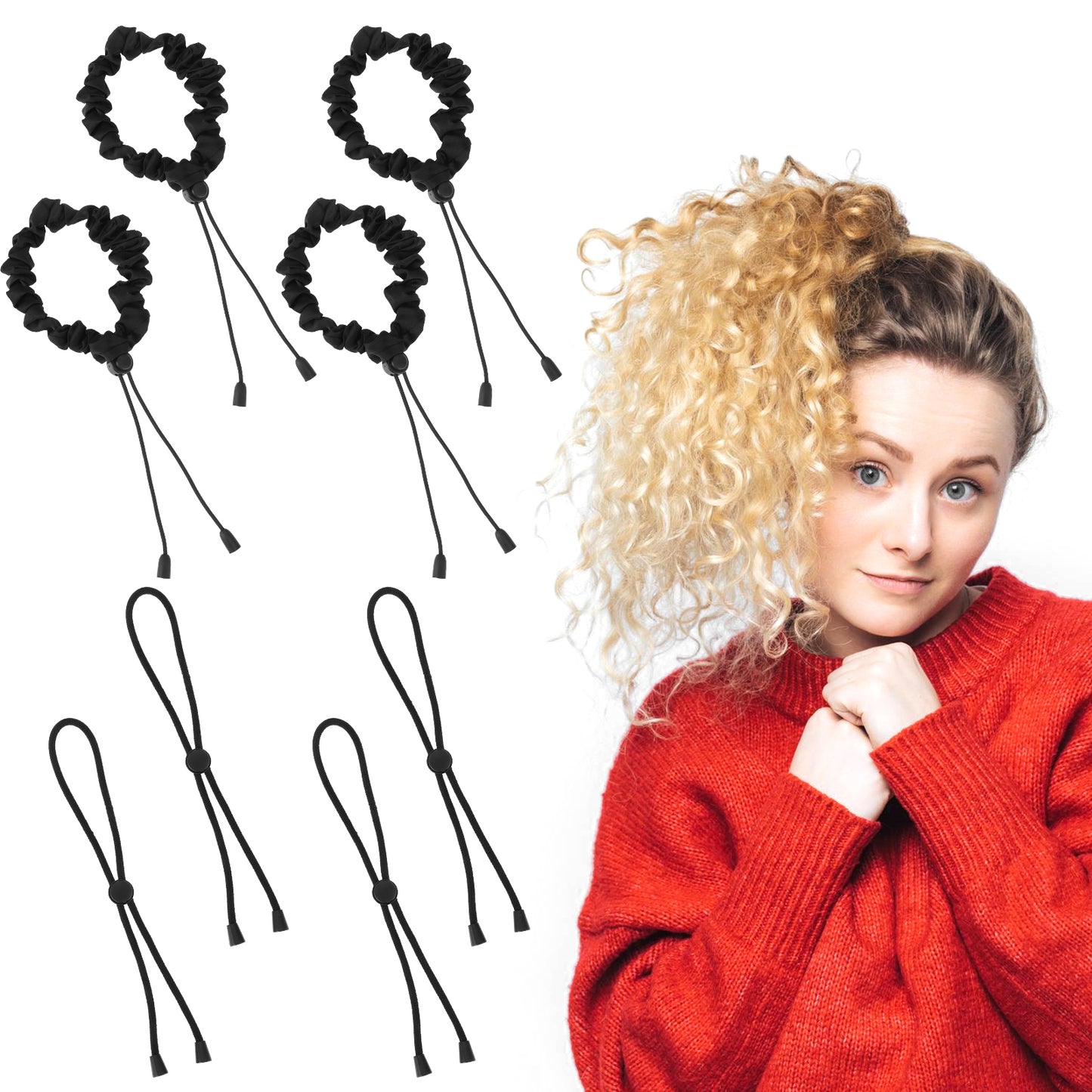 Molain Adjustable Elastic Satin Hair Ties for Afro Puff, Thick Hair, Dreadlock, Natural Hair Ties for Locs, Updos Bun, Puff Ponytail Holders Satin Hair Scrunchies for Women Girls(8Pcs)