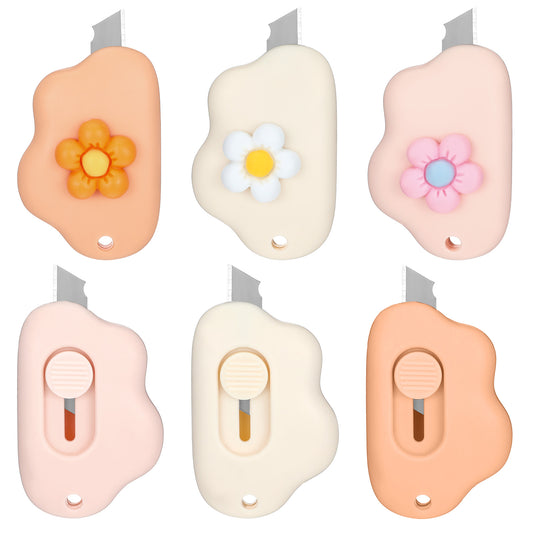 BOHUIZ 6Pcs Cute Cloud Retractable Box Cutters, Mini Portable Letter Opener Paper Cutter for Office Home School Small Box Opening Cutting DIY Art Crafts