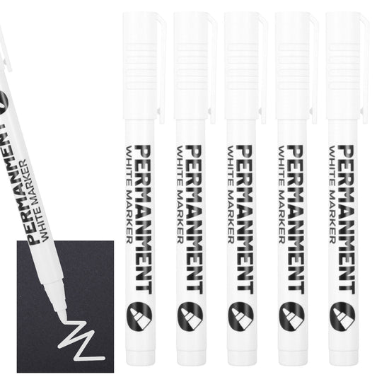 HJZHII 6 Pcs White Permanent Marker Pens, Bullet Tip Marker Paint Pen, Waterproof and Quick Drying Fabric Pens Acrylic Paint Brush Pen for Clothes Doodling Rock Metal Glass Wood Tyre Painting Ceramic