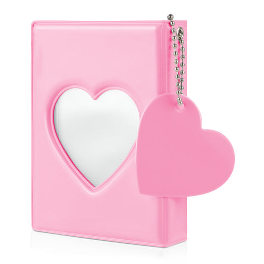 Molain 3 Inch Small Photo Album, Heart Hollow Card Binder with 32 Pockets, Pink Photocard Binder, Cute Photo Card Holder with Beaded Chain for Photocards Collection(Pink)