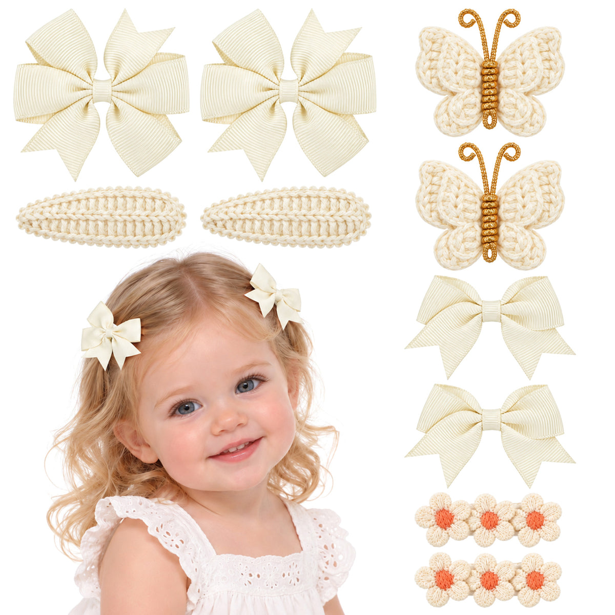IANFAN 10 Pack Baby Girl Bow Clips Set, Hair Barrettes for Infant Toddlers