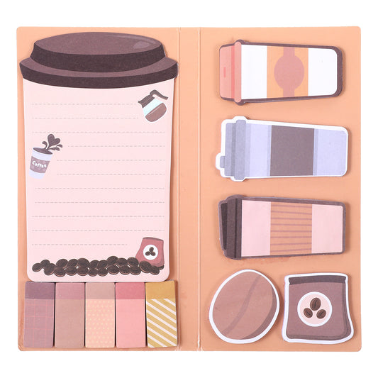 JIEYAO Cute Coffee Sticky Notes Set, 440 Sheets Cartoon Theme Cute Self-Stick Notes Pad Gift Writing Memo Pads Page Self-Adhesive Marker to Do Notepad Separation Tabs for Office Supplies