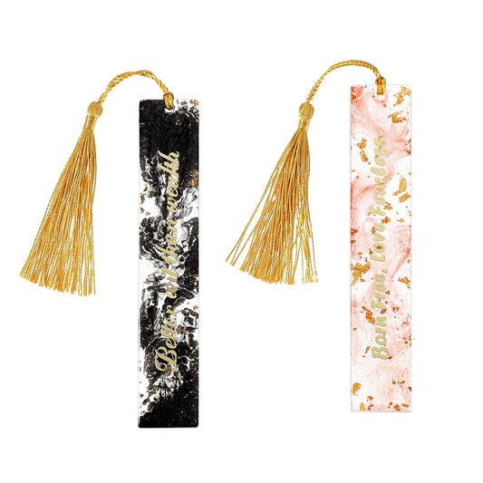 JIEYAO 2Pcs Resin Bookmarks for Women, Pretty Handmade Inspirational Book Marks with Tassel Cute Book Accessories Gift for Reading Lover Teachers