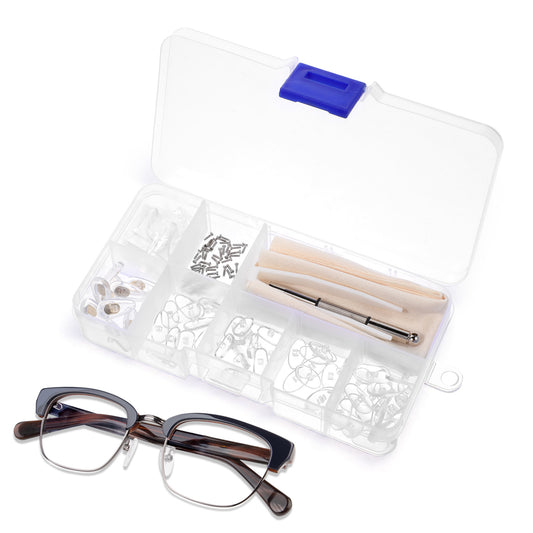 JIYIN 30 Pairs Eyeglass Nose Pads, Anti Slip air Chamber Soft Silicone Eyeglass Nose Pads Replacement kit with Screwdriver, Tweezers, Ear Hooks, Screws for Screw-in Eyeglasses & Sunglasses Repair