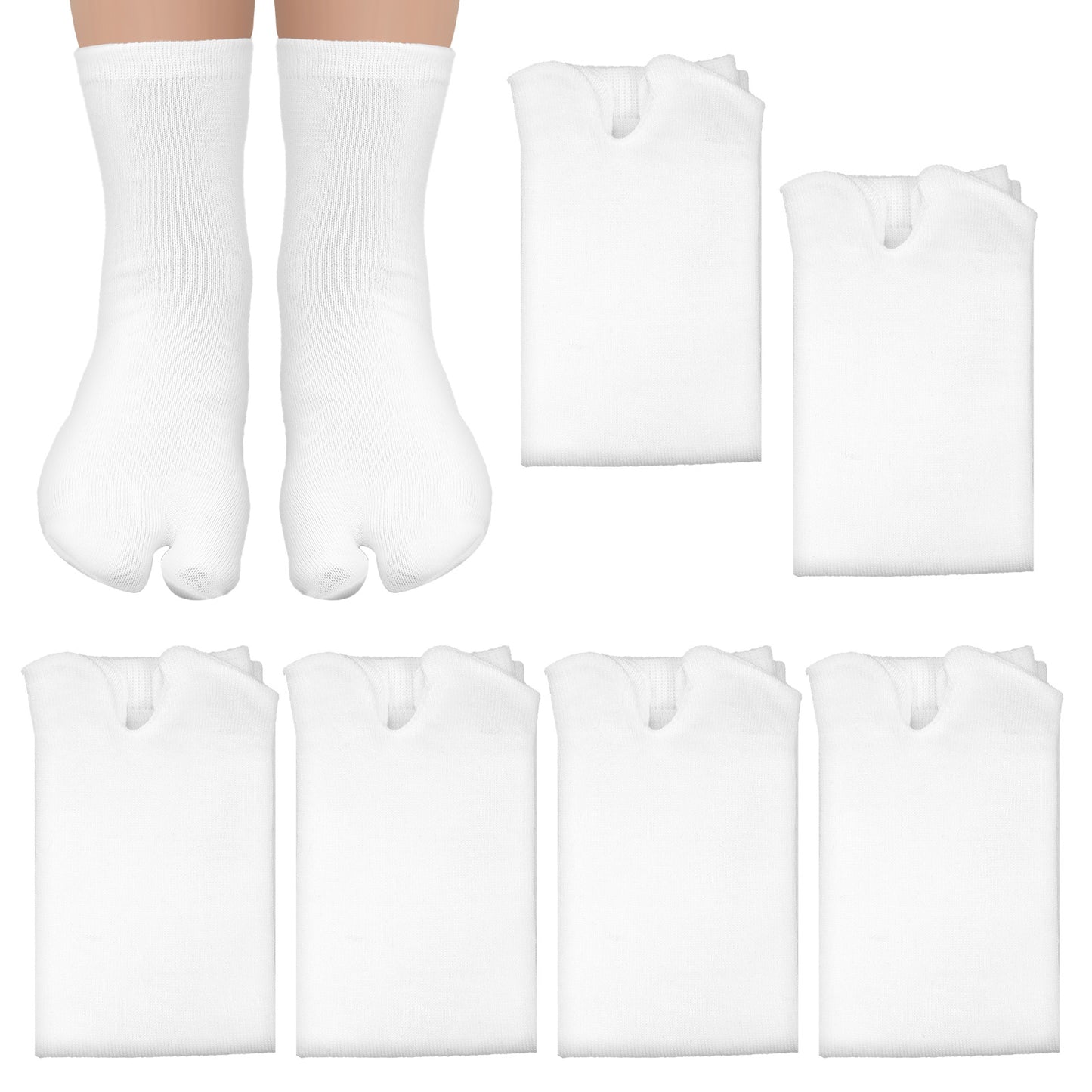 LXUEJIE 6 Pairs Tabi Split Toe Flip Flop Socks, Elastic Cotton Tabi Split Toe Socks Non Slip Ankle Socks with Toes for Women Men (White)