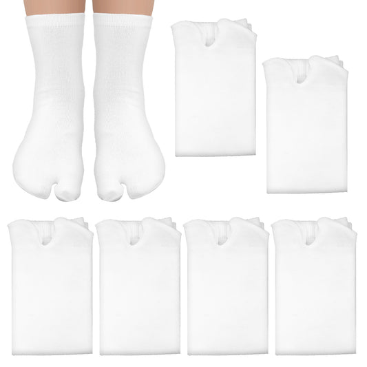 LXUEJIE 6 Pairs Tabi Split Toe Flip Flop Socks, Elastic Cotton Tabi Split Toe Socks Non Slip Ankle Socks with Toes for Women Men (White)