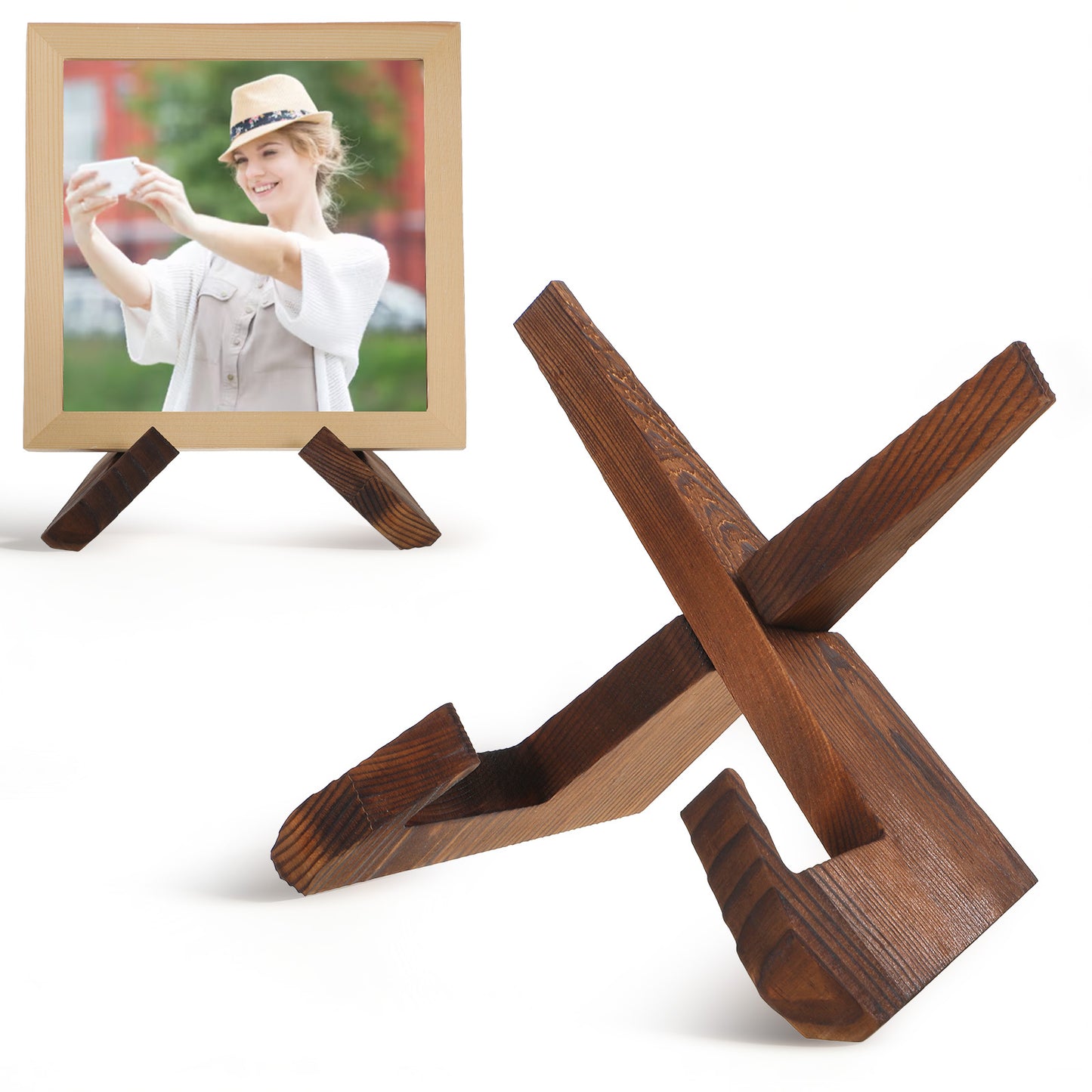 Molain Now Playing Vinyl Stand, Solid Wood Record Holder Display Retro Style for Albums Books Magazines Music Lovers Gift, Dark Brown