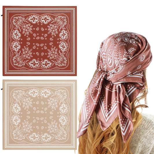 HJZHII 2PCS Satin Head Scarf, 27.5 Inches Square Silk Feeling Head Scarf Hair Wraps Vintage Bandanas Neck Scarfs for Headwear Sleeping Gift Decor