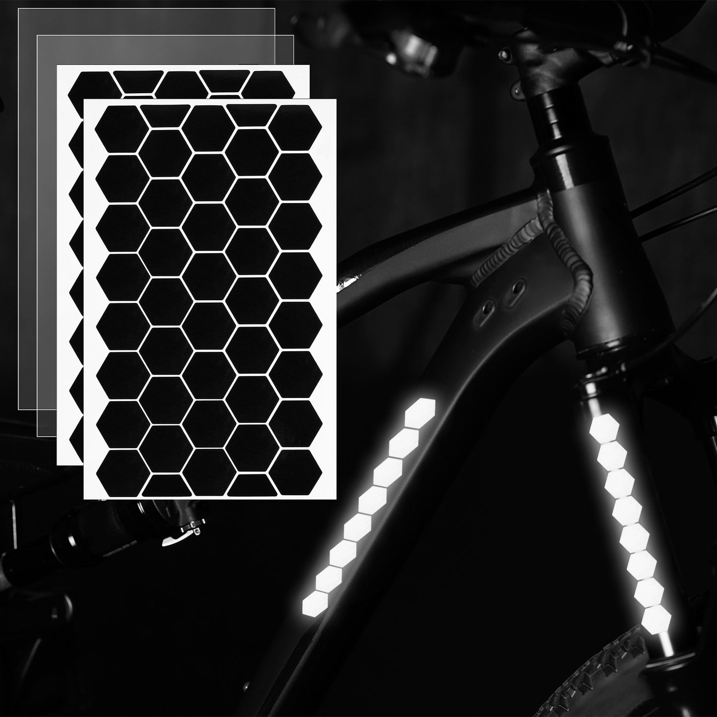 DOPENSPI 86 Pcs Black Reflective Stickers, High Visibility Reflective Decals Kit Waterproof Adhesive Stickers Tape for Bicycle Skateboard Motorcycle