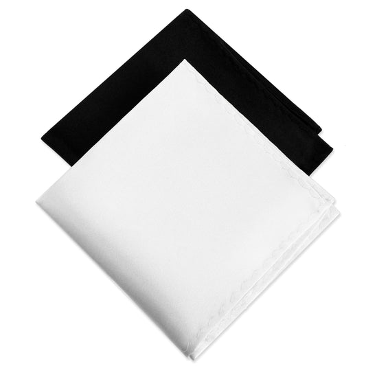 Molain 2Pcs Men's Pocket Square Satin Pocket Square for Men Solid Color Handkerchief Suit Pocket Squares Classic Pure Silk Hankies(Black, White)