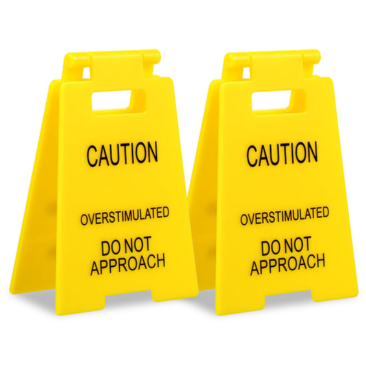 Andibro 2 Pcs Funny Office Prank Desk Sign, Mini Caution Overstimulated Do Not Approach Warning Sign for Coworkers Employees Boss Teammate Workplace Cubicle Home