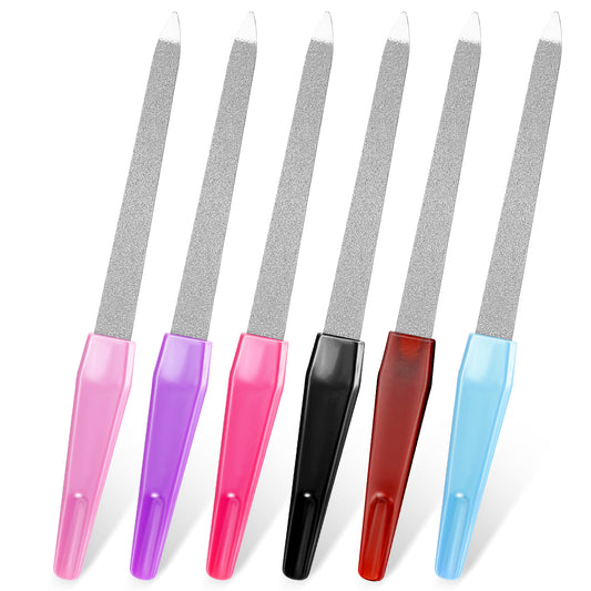 JIYIN 6Pcs Metal Nail Files, Double Sided Nail Files Non-Slip Handle Diamond Nail File Professional Nail Files for Natural Nails Home Use Nails Accessories Tools(Color 2)