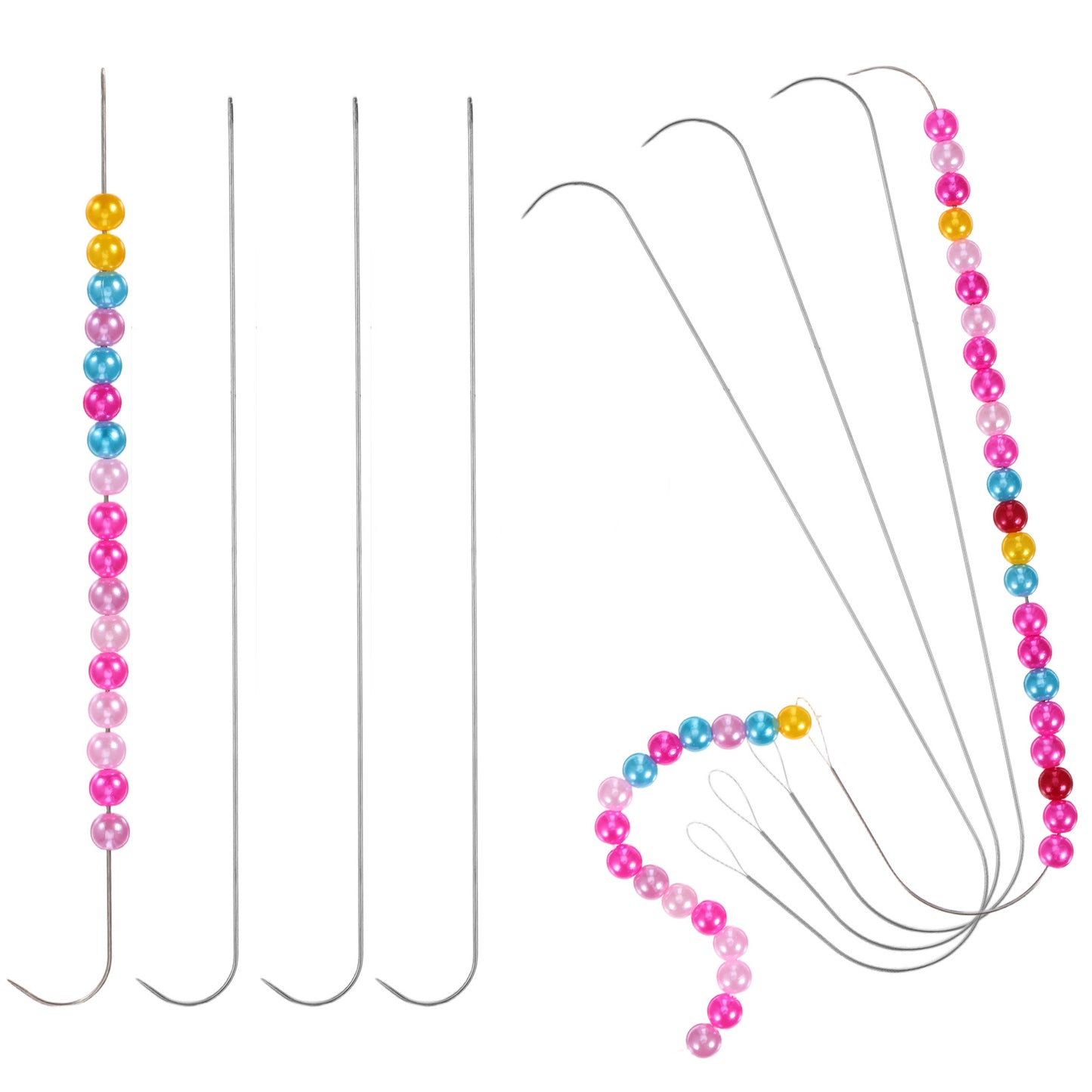TIESOME 8 Pcs Bead Spinner Needles, 14cm/5.51 Inch Beading Needle for Seed Beads, Stainless Steel Big Eye Beading Needles for Seed Beads, 0.6mm & 0.7mm for Jewelry Making, Bracelet & Necklace