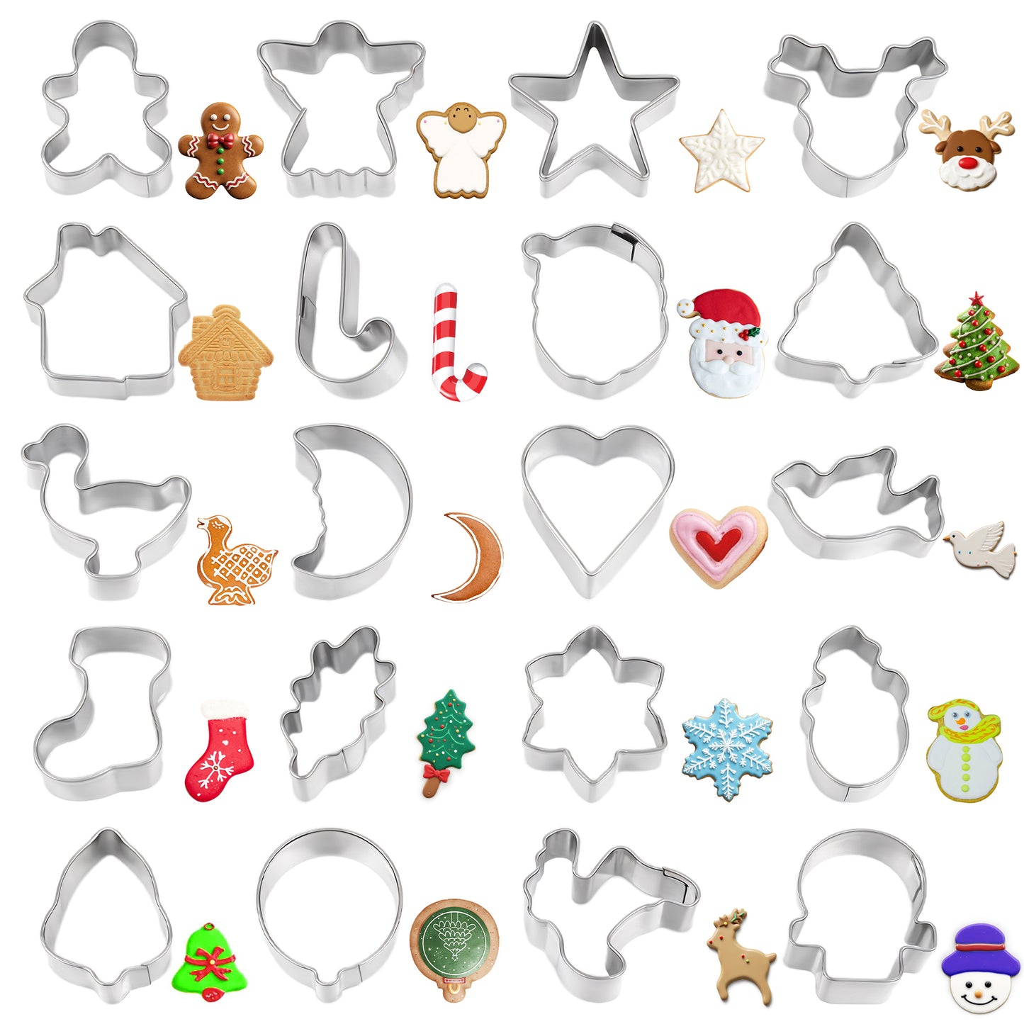 GEEHUA 20pcs Christmas Cookie Cutters, Stainless Steel Xmas Biscuit Cutter Funny Shapes for Winter Holiday Baking with Santa Claus Christmas Tree Gingerbread Candy Cane Stocking Party Supplies