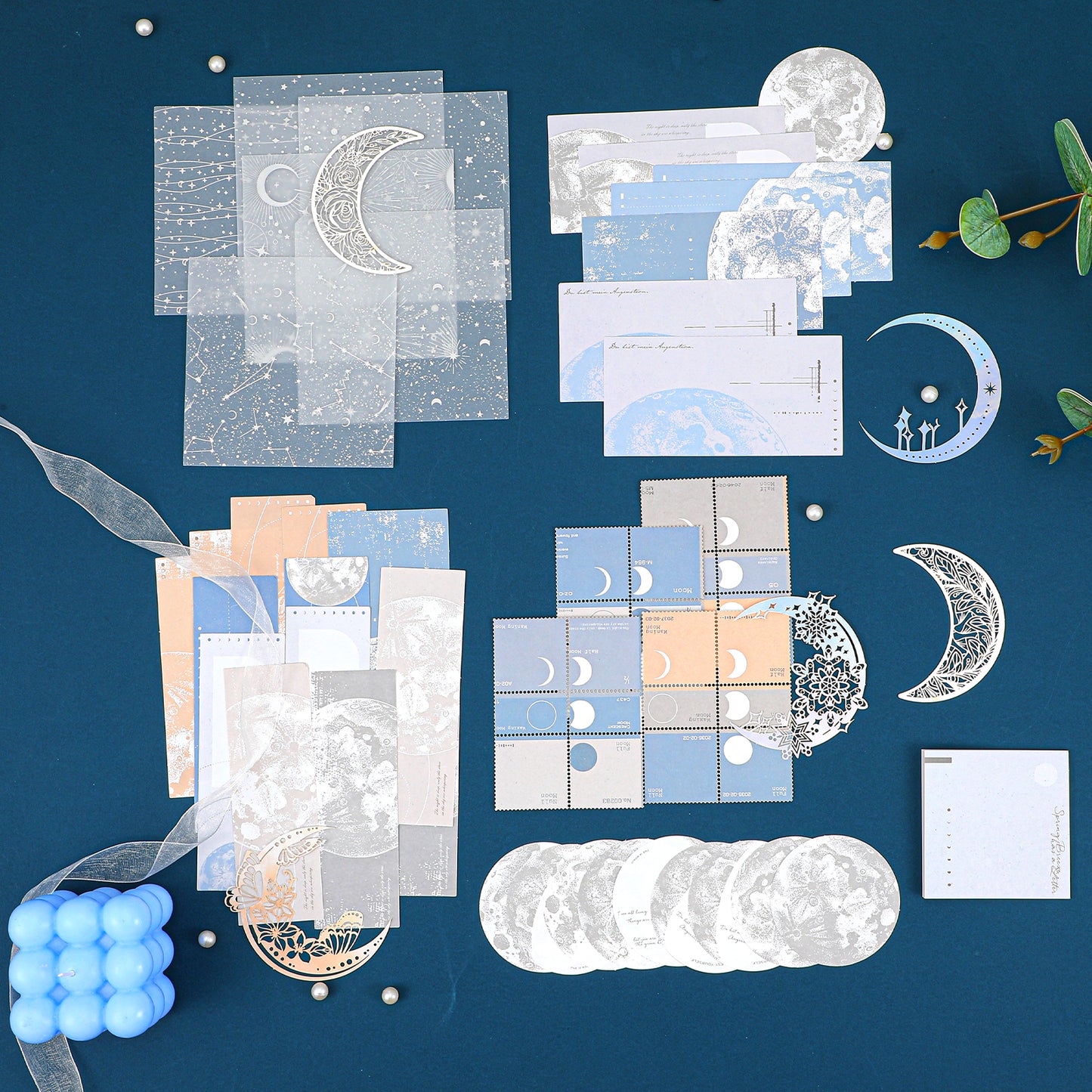 Andibro 63PCS Moon Embellishment Scrapbook Paper Pack, Journaling Supplies for Celestial Galaxy Planet Space Sticker Art Journaling Planners DIY Collage Albums Aesthetic Craft Materials