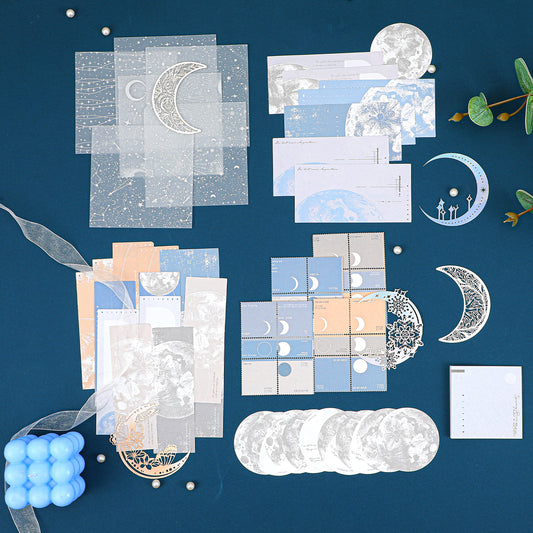 Andibro 63PCS Moon Embellishment Scrapbook Paper Pack, Journaling Supplies for Celestial Galaxy Planet Space Sticker Art Journaling Planners DIY Collage Albums Aesthetic Craft Materials
