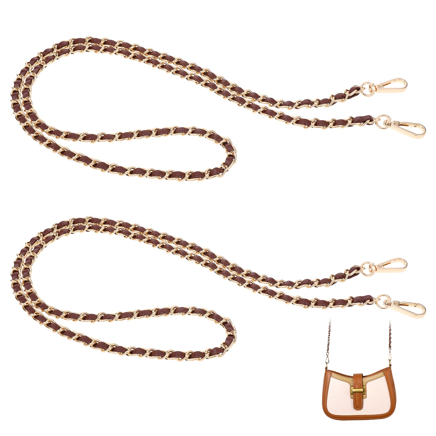 Giantree 2PCS Gold Bag Chain, 120cm Purse Chain with Buckles, Handbag Chain, Replacement Chain for Shoulder Bags Purses Handbags for DIY Handbags Crossbody Bag Crafts Making x(Brown)