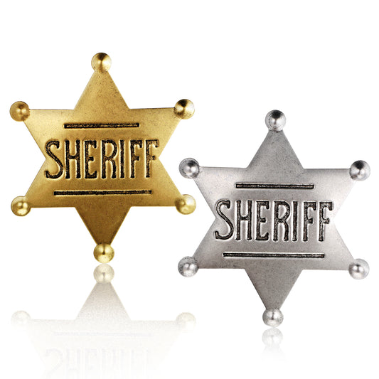 JIEYAO 2 Pack Sheriff Badges, Western Brooch Police Badges, Metal Cowboy Accessories Western Police Vest Badge Old West Badge Pins for Cowboy Party Decor School Carnival Prizes Party Bag Gift Fillers