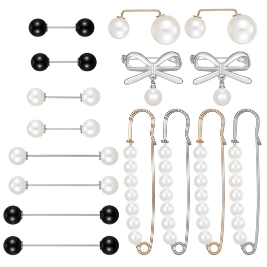 Cobee 16 Pcs Pearl Brooch Pins Set, Decorative Safety Pins for Clothing Sweater Shawl Hat Clips Cardigan Collar Clips for Women Sweater Scarf Hat Dress Accessories