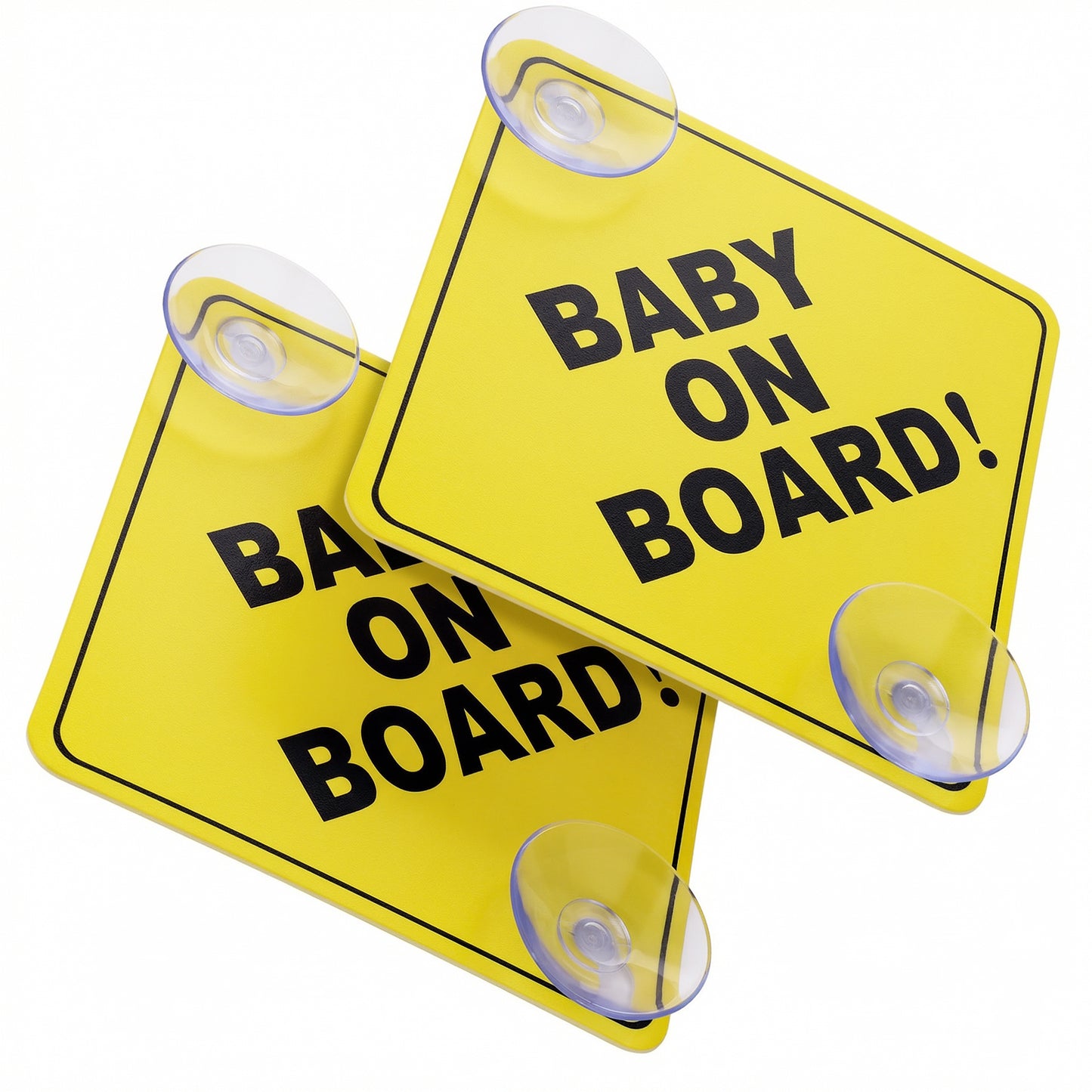 DOPENSPI 2PCS Baby on Board Car Signs, 5"x5" Reusable Baby On Board Sticker for Cars with Double Suction Cups Safety Signs Bright Yellow and See-Through Safety Window Cling for Cars
