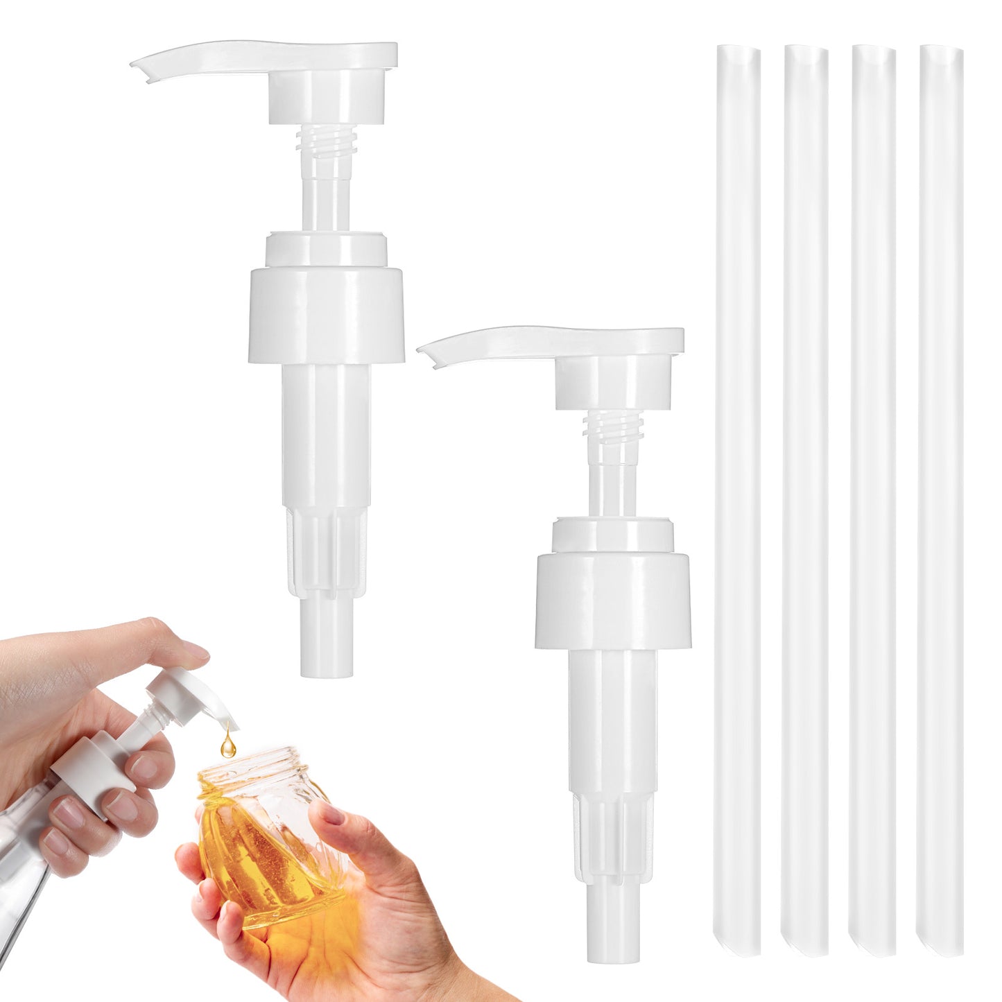 Giantree 2 Pack Universal Fit Syrup Pump, Syrup Pump Dispenser, for Coffee Syrup Bottles - Easy-to-Clean Liquid Dispenser Pump for Kitchen & Barista Tools (2 Pump Heads + 4 PE Tubes)