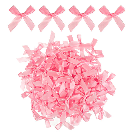 HJZHII 100 Pieces Tiny Bows, Mini Black Bows Satin Fabric Bow Gift Small Ribbon Bow DIY Wrapping Premade Bow for Treat Bags Cake Pops Candy Wedding Favors Bridal Shower Christmas Decor(Pink)